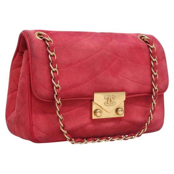 CHANEL Chain Shoulder Bag Suede Pink Gold CC Auth 123223 - Picture 1 of 15